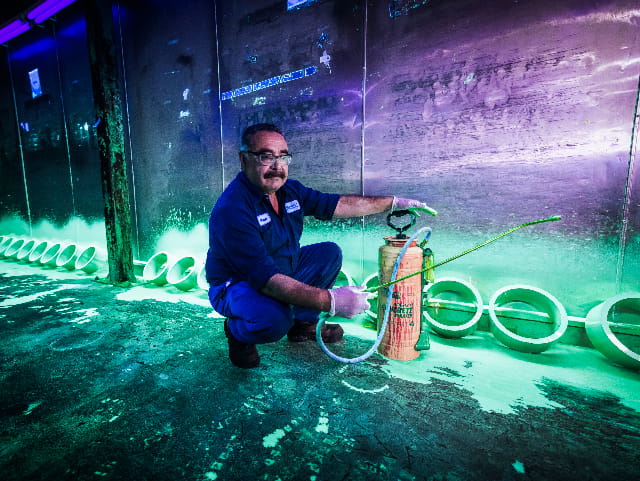 Liquid penetrant inspection using type I fluorescent inspection.